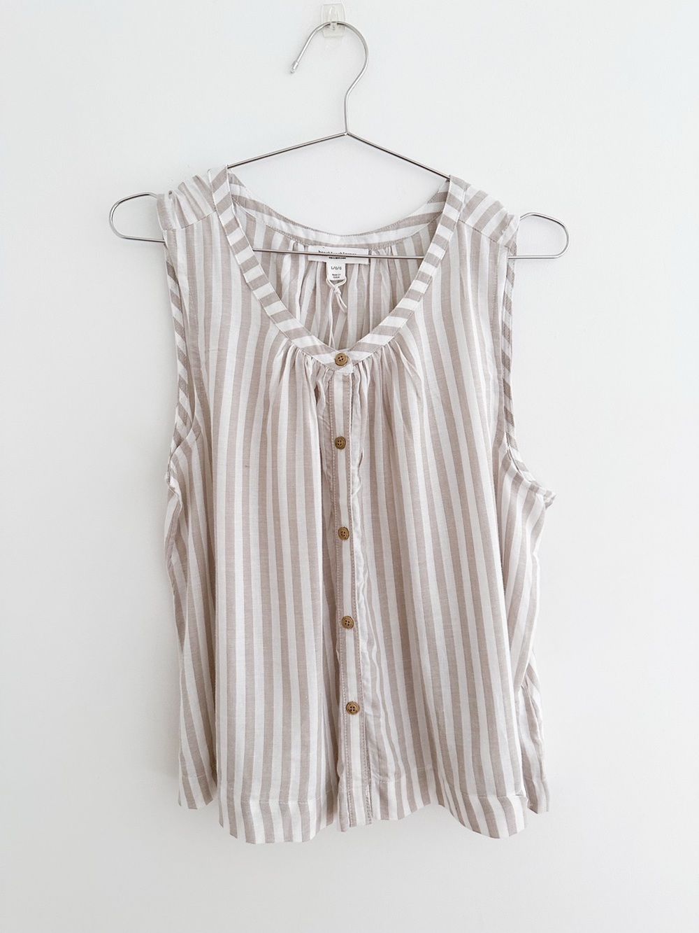 NWT BeachLunchLounge Sleeveless Top Linen Blend Striped Tan and Cream Coastal L